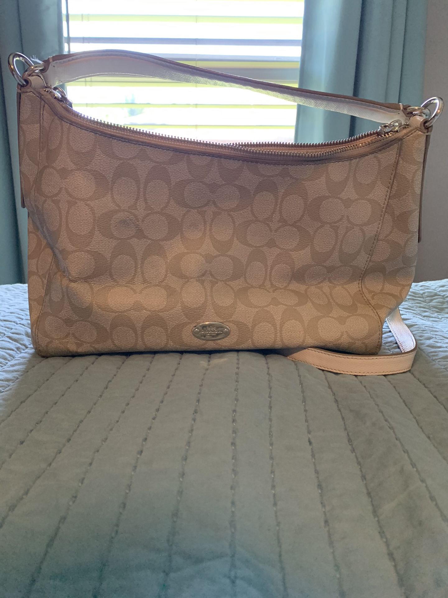 White and cream leather Coach bag