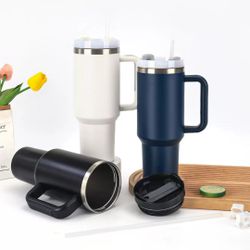 Stainless Steel Double Wall Vacuum Metal Travel Coffee Mug 40oz Tumbler with Handle and straw