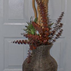 Wicker Floor Vase w/ Natural Sticks & Faux Plants