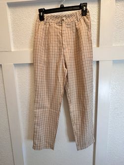 Women Casual Pleated Plaid Trousers | Brown Plaid | Size 2