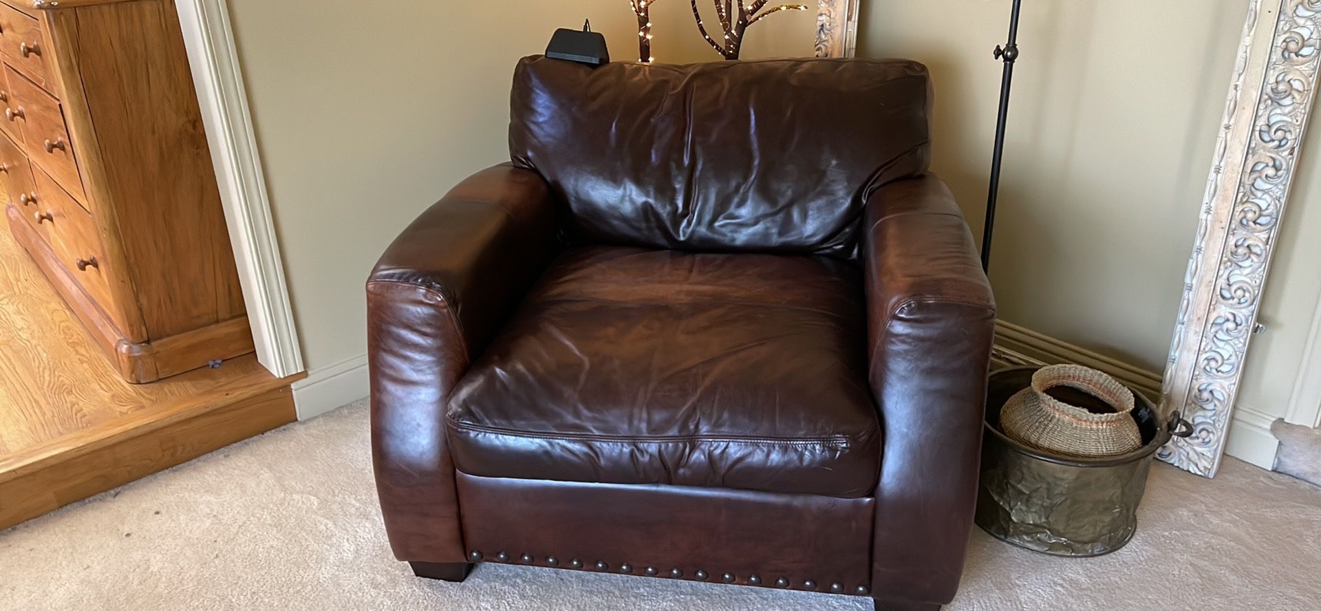 Leather, Custom Oversized Dark Brown Chairs