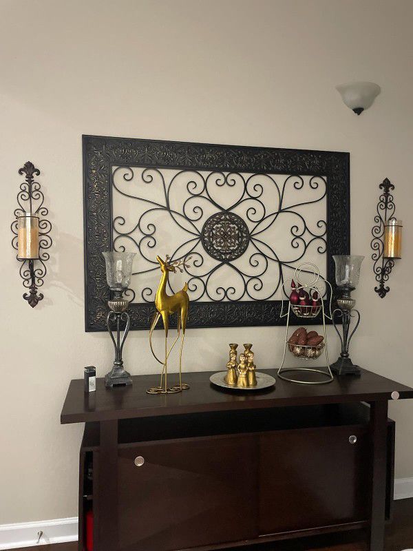 Metal Wall Frame with 2 Candle Holders