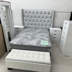 New White Bedroom Set With Full Body Hollywood Mirror