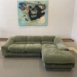 Postmodern Olive Velvet Sectional Sofa 