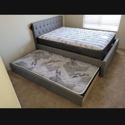 Full Complete Bed Over Twin Trundle With 2 Bamboo Mattresses Only 
