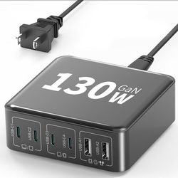 130W 6 Port USB Wall Charger Station Fast Portable Charger (2 USB C & 4 USB A)