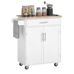 Newly Assembled Kitchen Island Cart Rolling Island Table with Solid Wood Top Trolley Cart w/ Drawer