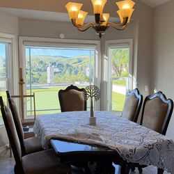 Expandable Dining Table Set – Seats Up to 10 – Solid Wood – 6 Chairs