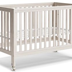 MAMAZING EvoNest Baby Crib - 11 in 1 Convertible Crib w/ Wheels (Color-Washed Natural)