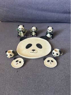 Vintage Miniature Panda Teaset Collection Figurine Set (with Box)