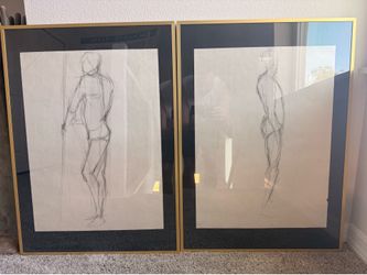 Framed Figure Sketch Drawings Set of 2