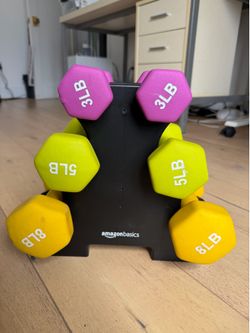 Compact Neoprene Dumbbell Set w/ Rack – 3lb, 5lb & 8lb