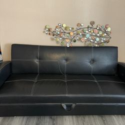 3-in-1 Convertible faux leather sleeper sofa