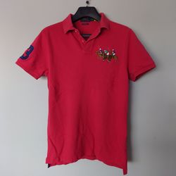 Polo Ralph Lauren Custom Slim Fit Triple-Pony Polo Shirt Sunrise Red Size M