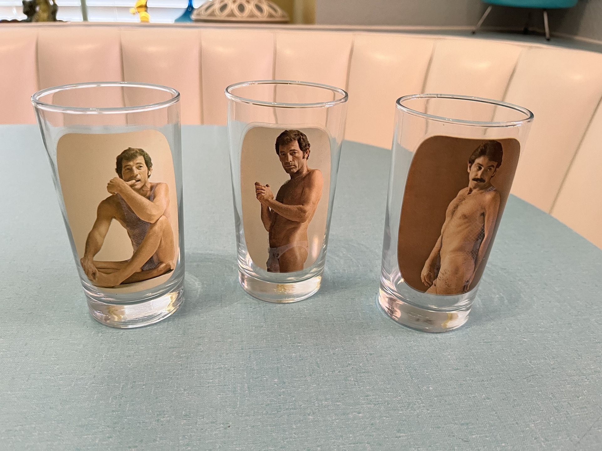 Vintage 1970’s Sip 'N Strip Nude MenHighball Adult Drinking Glasses -set Of 3