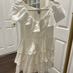 White Ruffled Off-Shoulder Dress - Size S