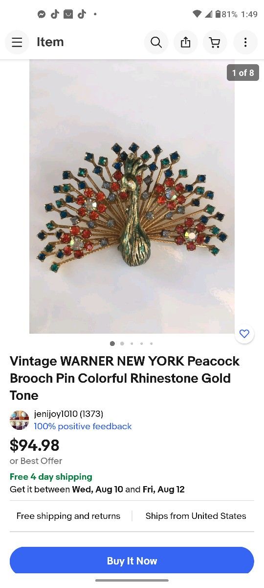 Vintage brooch Peacock