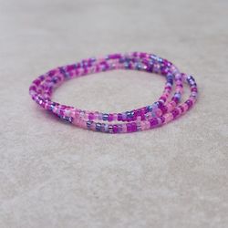 Pink Purple Seed Bead Stretch Bracelet Set