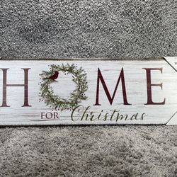 Home For Christmas Wooden Sign With Wreath Holiday Mantel Shelf Home Decor