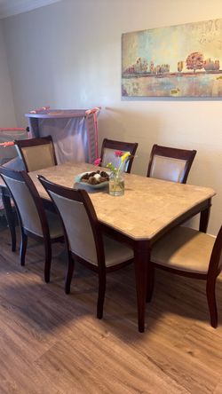 Marble dining table with chairs