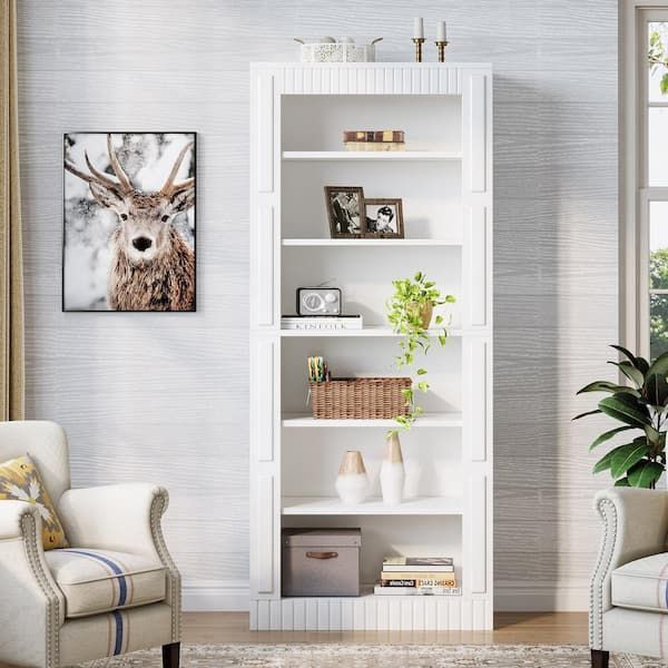 NEW 73" Tall Bookcase, 6-Tier Whiten Bookshelf, Modern Wood Display Storage Shelves for Home