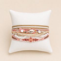 HiPANEMA Bora Bora Multi-Strand Beaded Shell Bracelet Rose Gold Magnetic Clasp