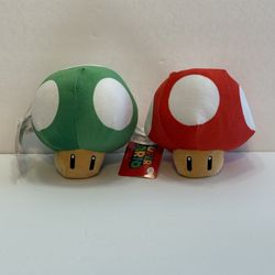 Super Mario Red & 1-UP Green Mushroom Plush Power-Up Good Stuff Bros. Nintendo