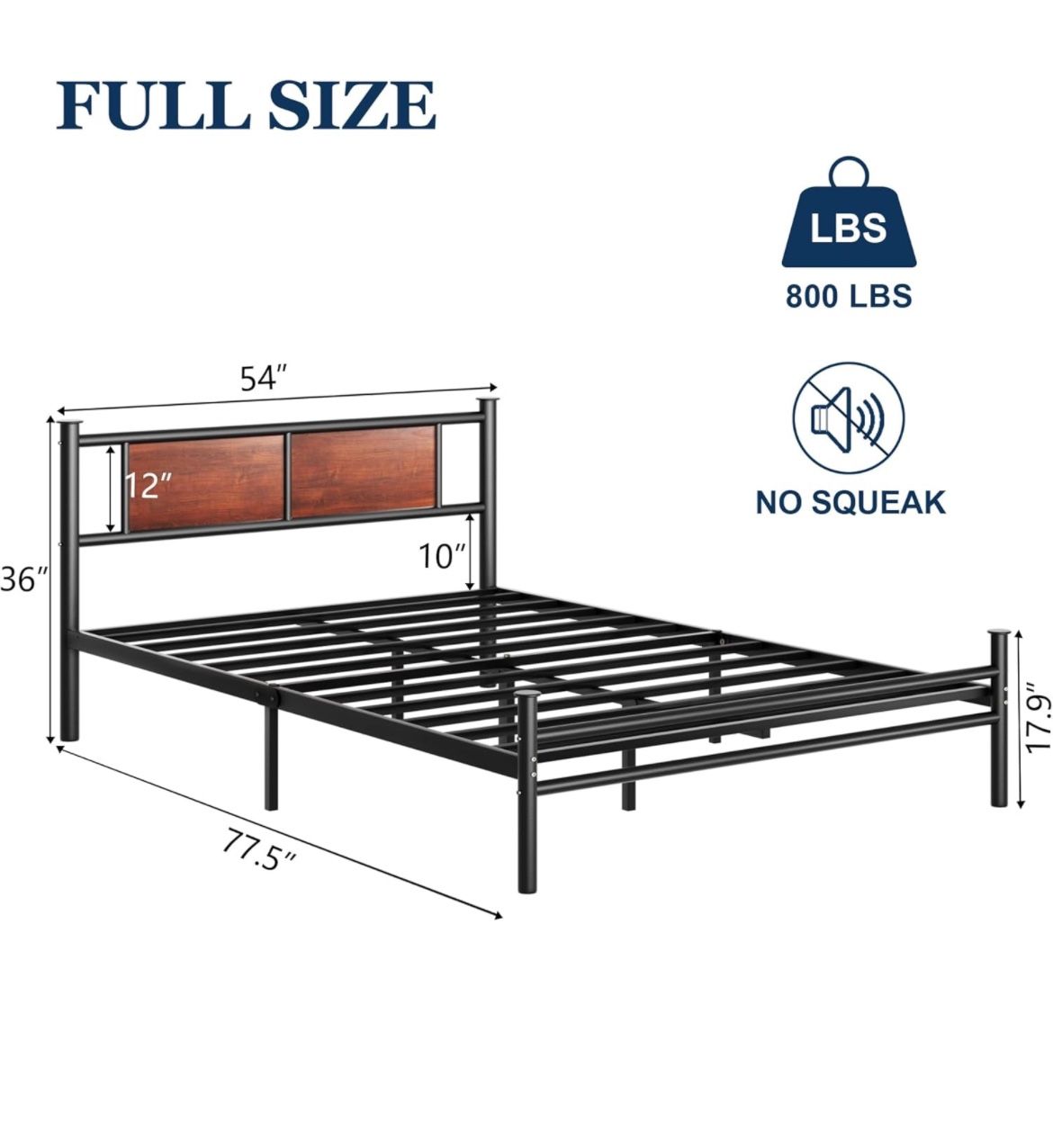 Full Bed Frame with Wooden Headboard, Heavy Duty Platform Bed with 12 inches Under Bed Storage, Blac