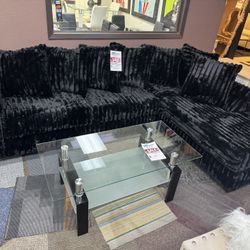 BLACK SUPER SOFT CORDUROY  L FABRIC SECTIONAL