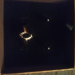 14k Gold Plated Sz 8 Genuine Black Onyx Ring With Matching Earrings 