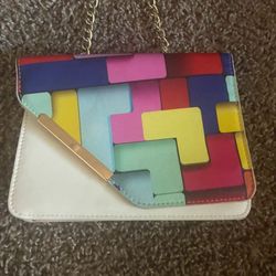 White Multicolored Chain Purse