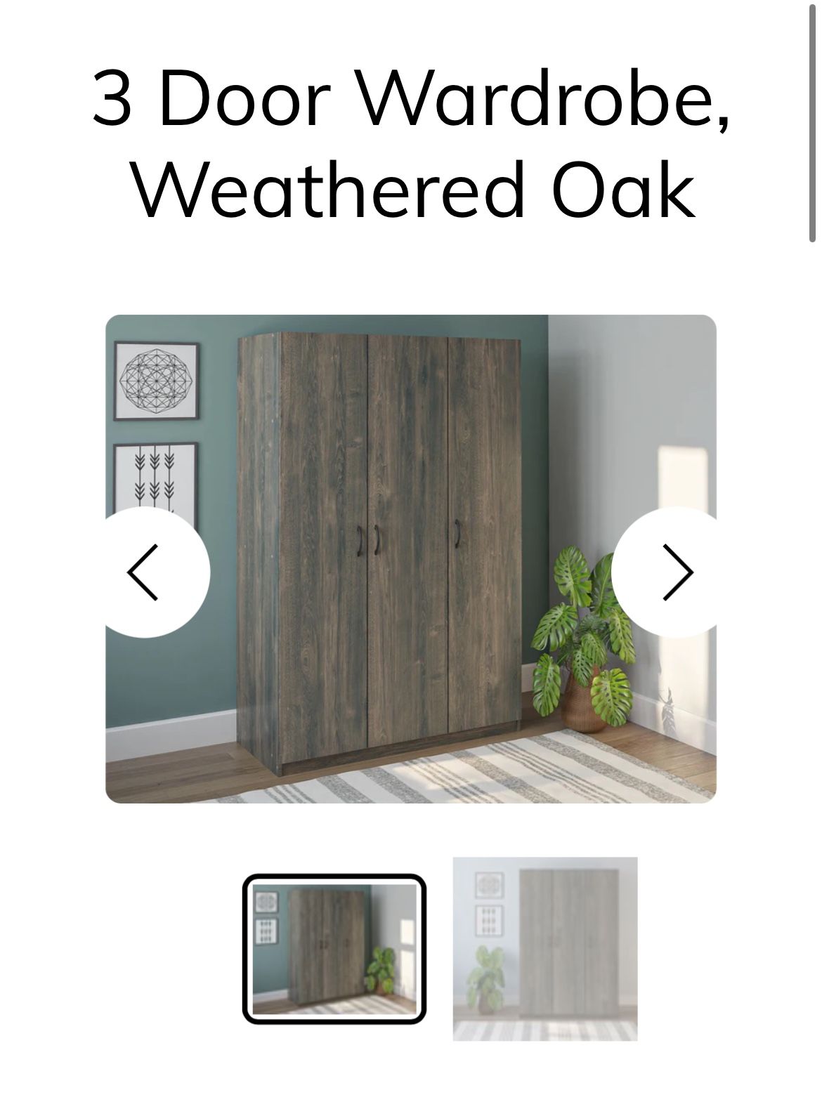 Reg $365 asking $125 Rodeo Weathered Oak 3-Door Wardrobe By Ameriwood