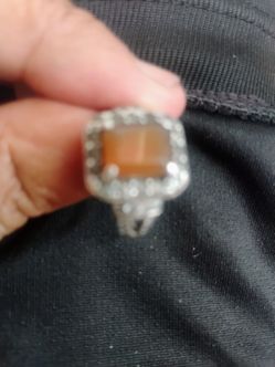 Orange tourmaline with diamonds ring