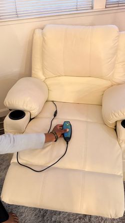 Modern Cream Power Massage Recliner with Dual Cup Holders & Storage Pockets