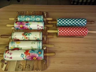 Lot Of Pioneer Woman Ceramic Rolling Pins Charming Check