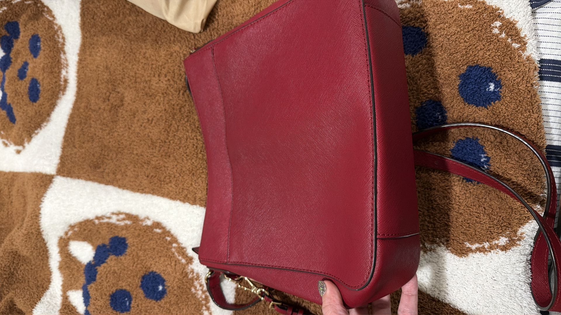MICHAEL KORS MERCER RED FLAME GRAB HANDLE MINI SQR BAG