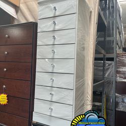 Paulina Tall 8 Drawer Dresser White w/ Diamond Handles 