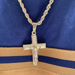 Gold plated 14K Rope And Cross