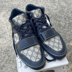 Authentic men Gucci High Top Blue Monogram Sneakers Size 8.5