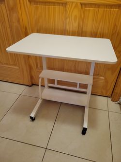 New White Rolling Laptop Table with Shelves