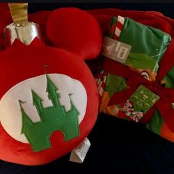 Holiday Throw 50x60in And Ornament Pillow Mickey And Friends 