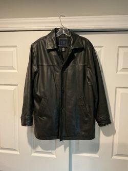 Gap Vintage Men’s Black Leather Car Coat Jacket Button-Down Y2K sz XS