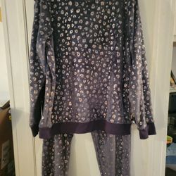Navy Blue Foil Heart Print Fleece Lounge Set Size XL (16 - 18)