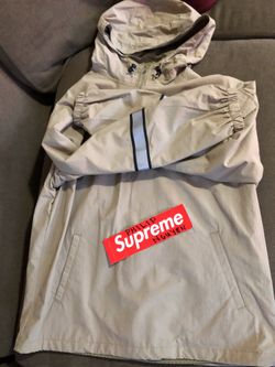 SS2018 Supreme Reflective Logo Taping Tape Hooded Pullover Tan