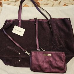 TIFFANY AND CO Leather And SUEDE REVERSIBLE  Bag With Pouch Dark Purple