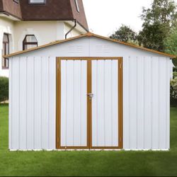 12ft x 10ft Metal Garden Sheds for Outdoor Storage - White and Yellow Design