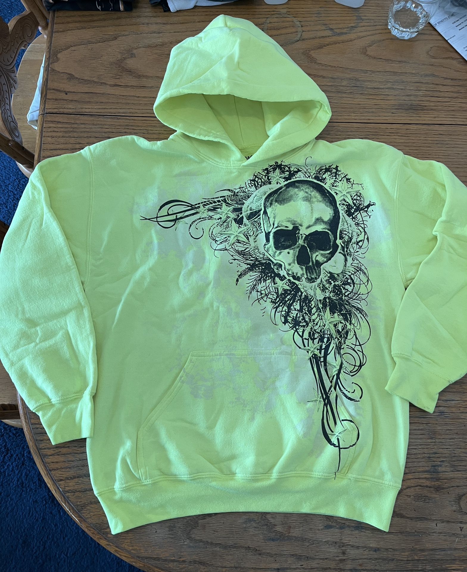 Men's Gildan DryBlend Thick Neon Green / Yellow Graphic Hoodie Sweater Size M
