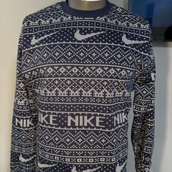 Nike Men Medium Club Fleece Crew Sweatshirt Holiday Christmas Pullover Navy Blue