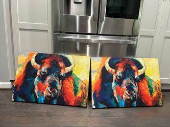 Colorful abstract bull canvas set
