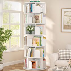 6 Tier Rotating Bookshelf, Wood Spinning Bookshelf Tower, Round Revolving 360 Bookcase, Narrow Turning Book Shelf Rolling Corner Organizer for Small S